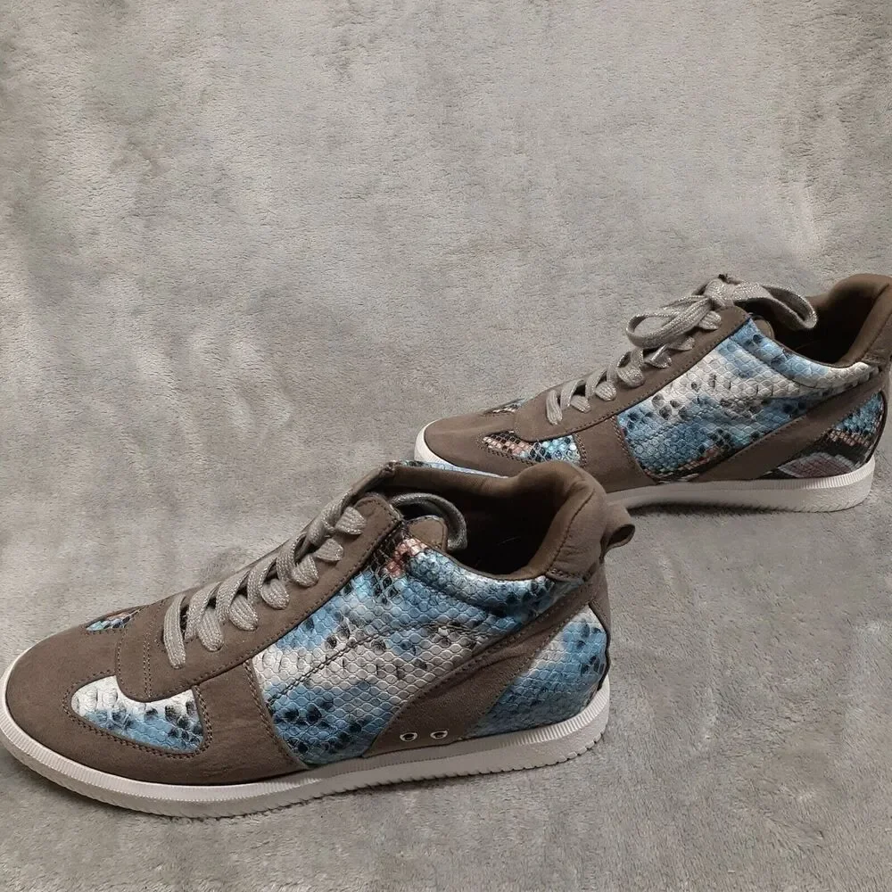 True Craft Women High-Top Sneakers Gray Multicolor Faux Snakeskin SIze 7.5M